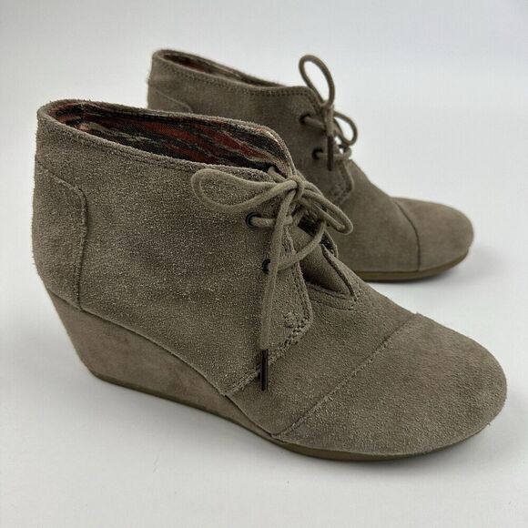 Toms Desert Ankle Boots Booties Womens Size 10 Tan Suede Lace Up Wedge 10006257 - Picture 4 of 11